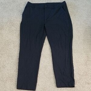 Cabi Size 12 Carriage Trousers Navy Dot Pattern Comfortable Stretchy Ankle Pants